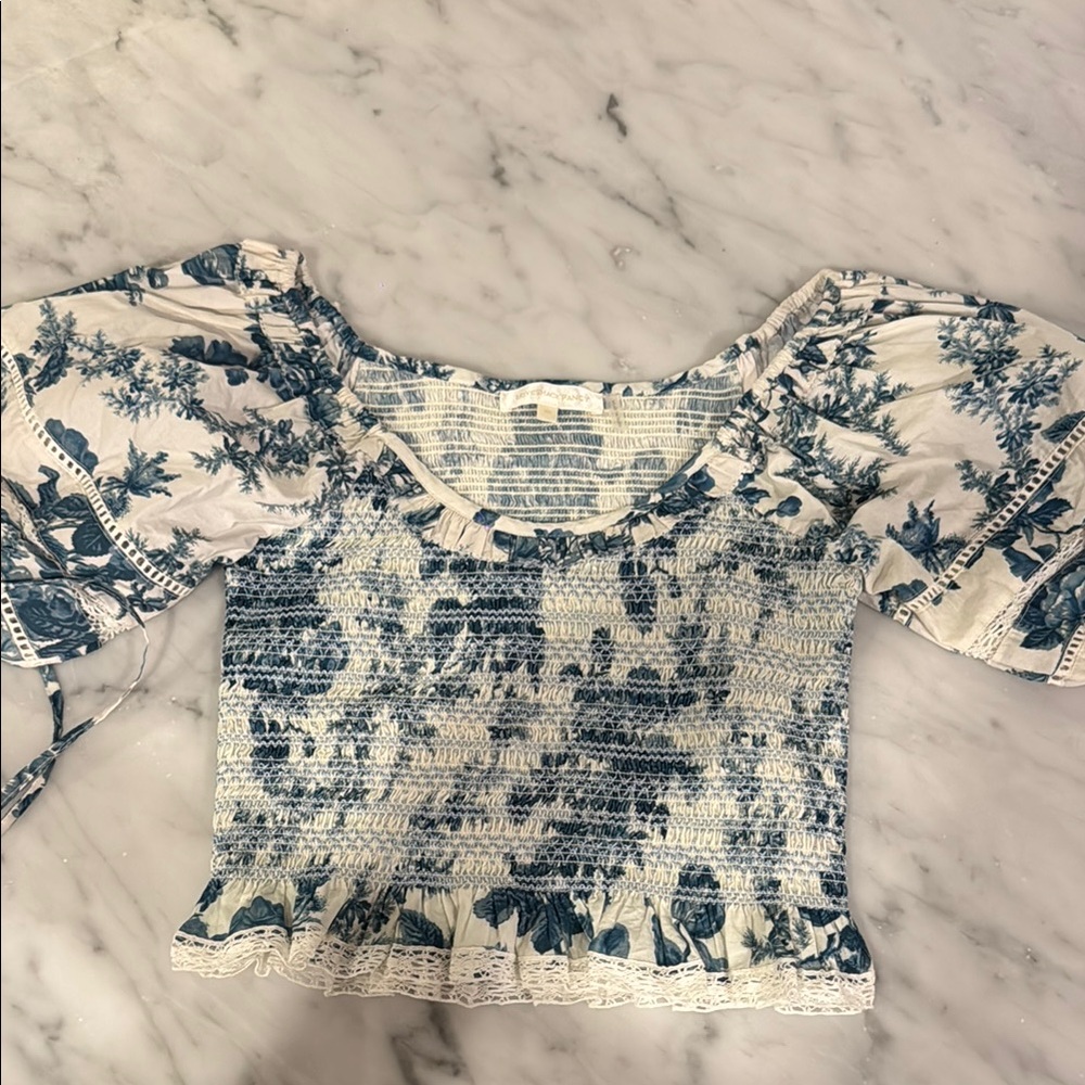 Floral Blue and White Women's Top